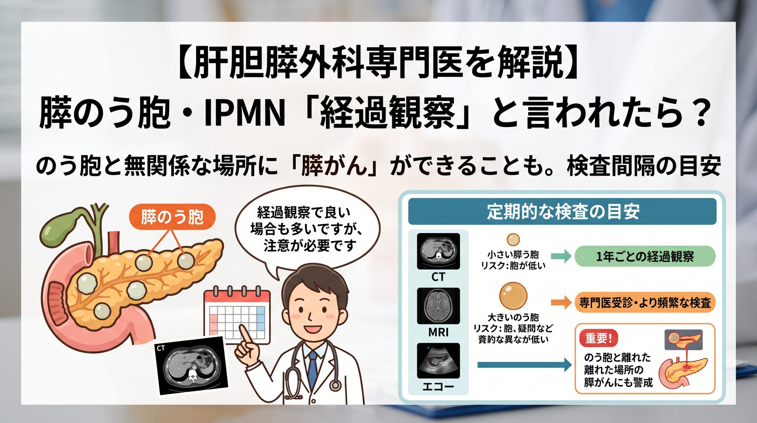 健診で「膵のう胞」を指摘されたら｜検査の間隔と、終えられる目安